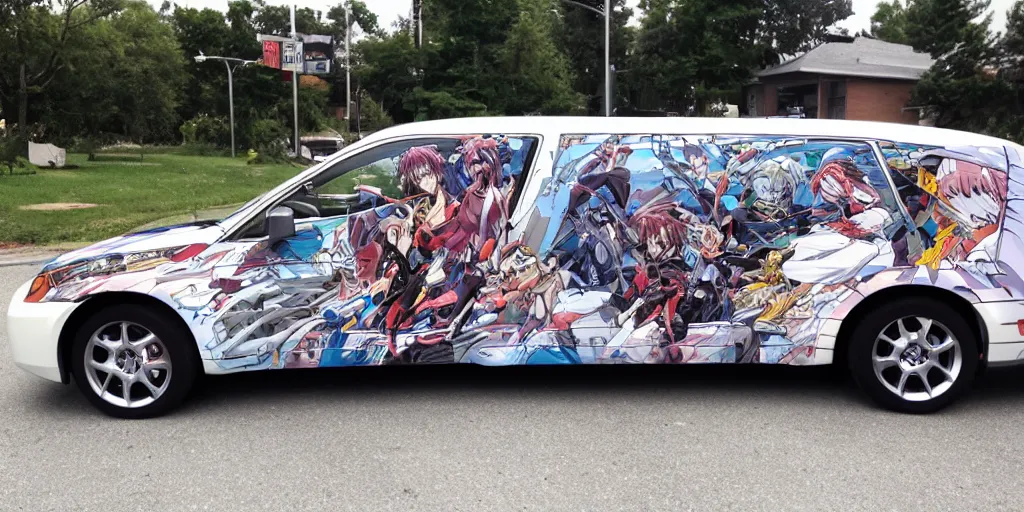 Image similar to side shot, anime car wrap, muscular Bernie sanders