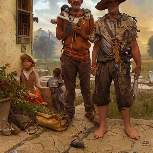 Prompt: an portrait of happy citizens living in an poor village, highly detailed, centered, digital painting, artstation, concept art, donato giancola, Joseph Christian Leyendecker, WLOP, Boris Vallejo, Breathtaking