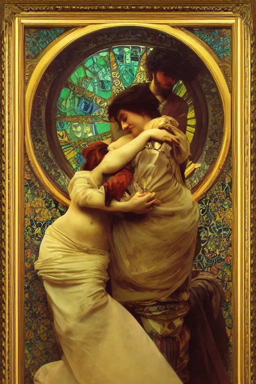 Image similar to angela merkel, Ilya repin, alphonse mucha, and Edmund Blair Leighton A meaningful painting in an symbolist style, oil on canvas, baroque, beautiful lighting, trending on Artstation, Highly detailed