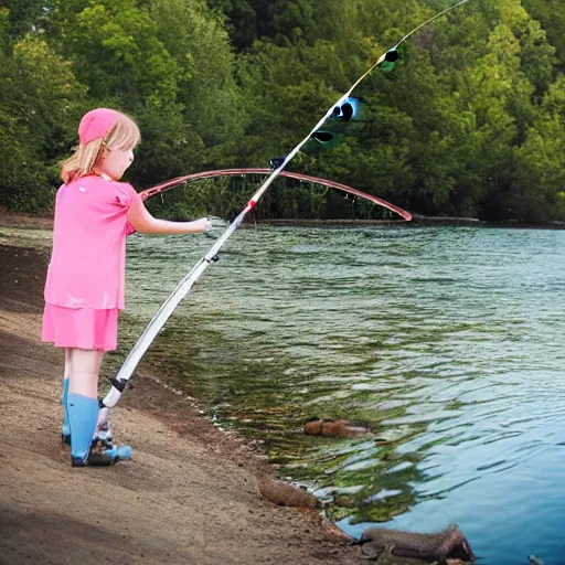 Image similar to young cute girl fishing, photography