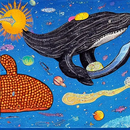 Prompt: happiness in the belly of the space whale