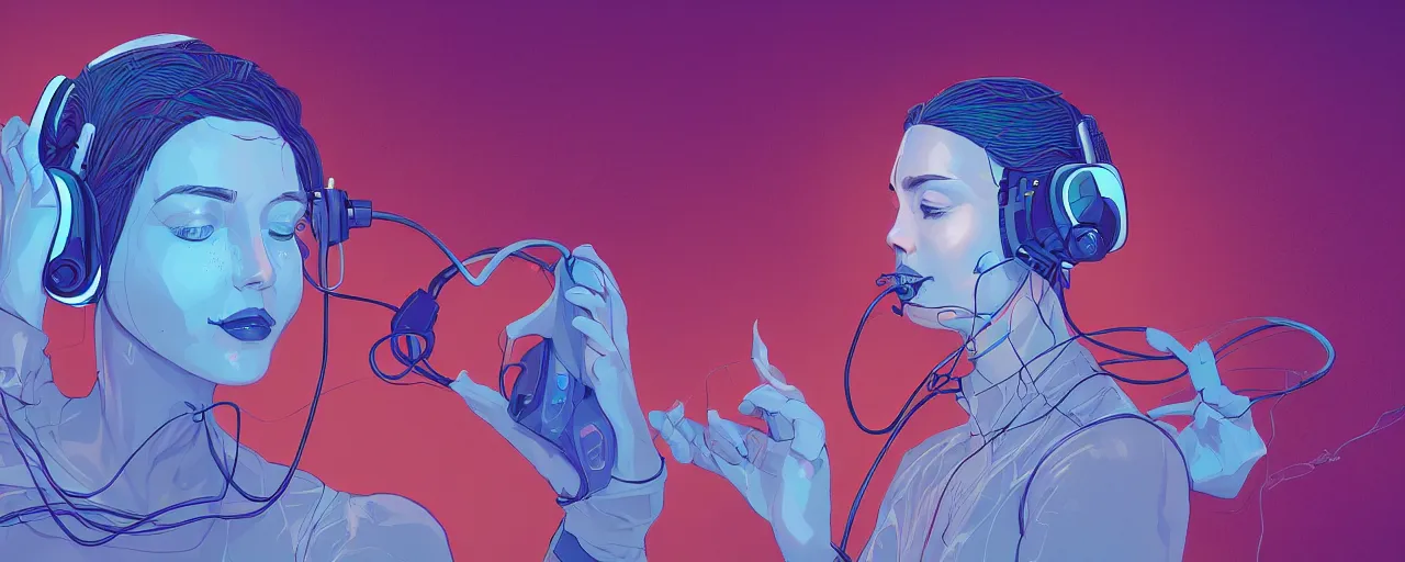 Image similar to A young woman with wires coming out of her head connecting to a computer, 4k wallpaper, digital art, deep colors, trending on arstation, by Victoria Rose, by Josan Gonzalez, by Juan Osorio