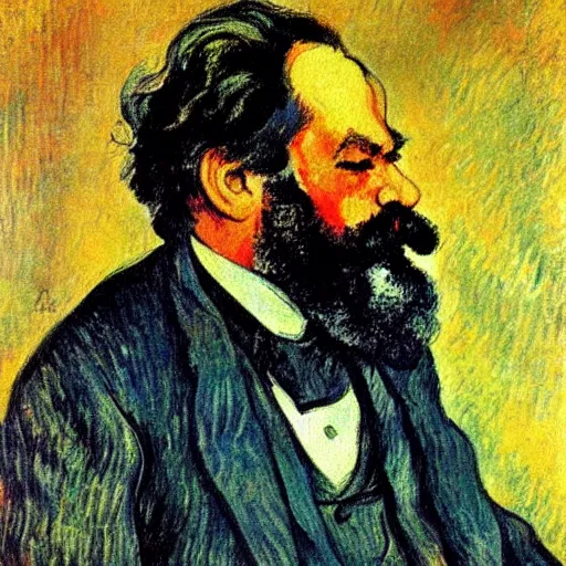 Image similar to beautiful post - impressionist painting portrait of karl marx by, henri de toulouse - lautrec, camille pissarro, paul cezanne, henri rousseau, henri - edmond