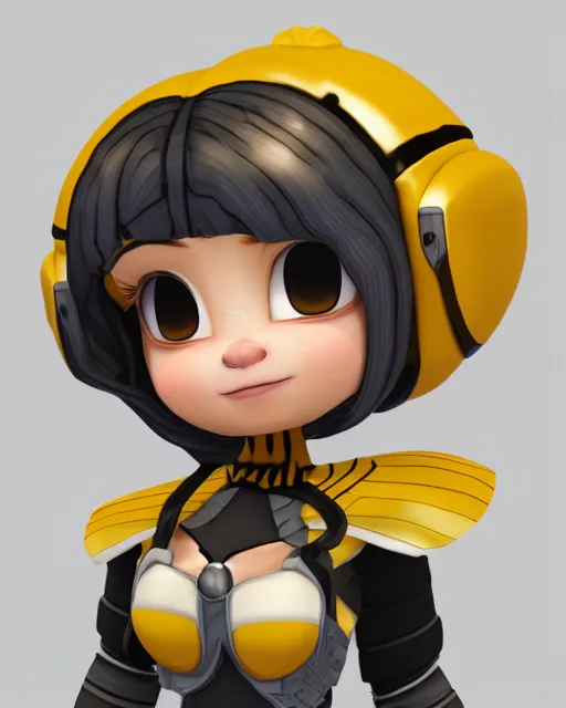 Image similar to female bumblebee mini cute style, highly detailed, rendered, ray - tracing, cgi animated, 3 d demo reel avatar, style of maple story and zootopia, maple story gun bumblebee girl, bee chibi, soft shade, soft lighting