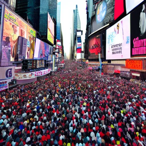 Image similar to giant foot over the crowd standing on times square, ready to squash them