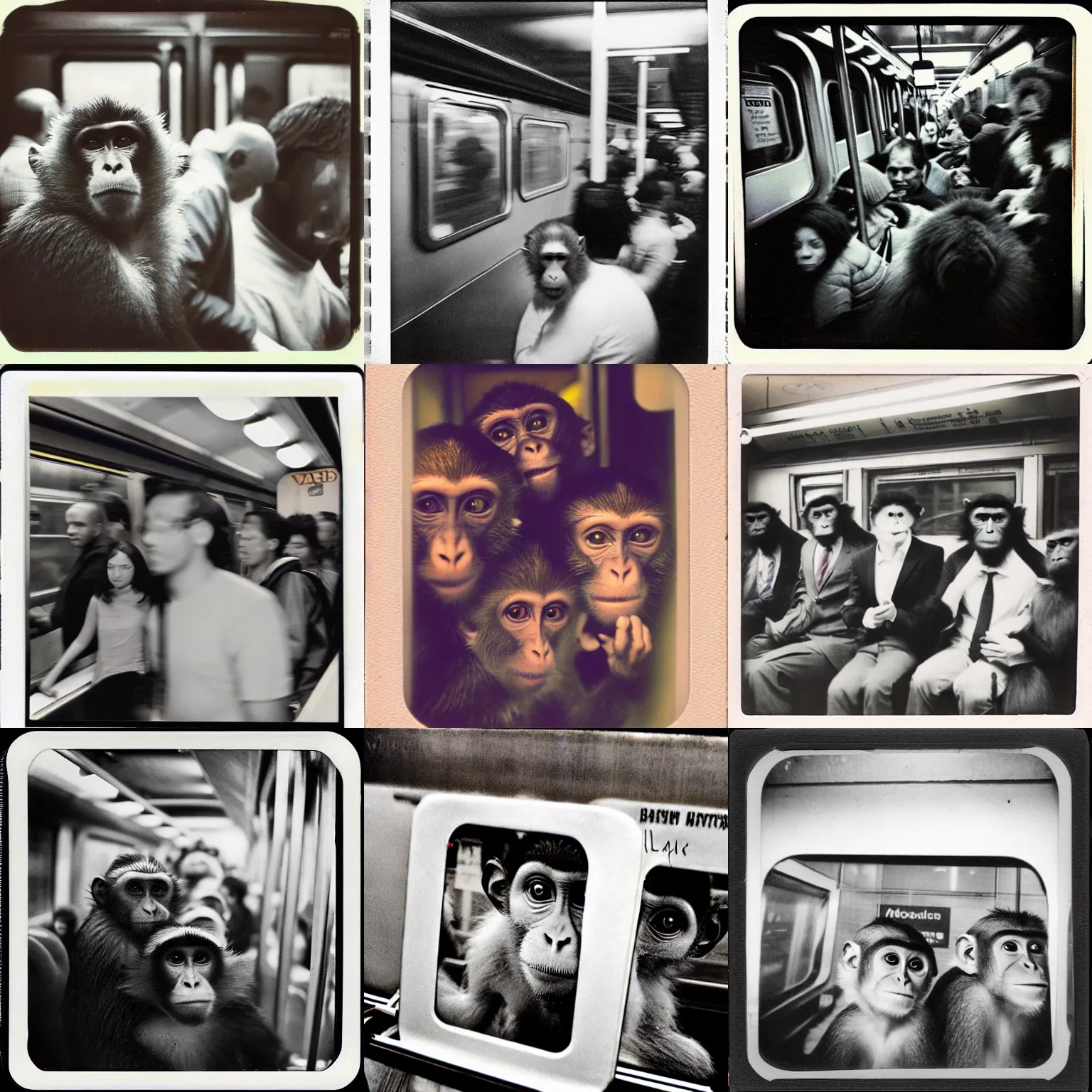 Prompt: monkeys on the subway new york, polaroid