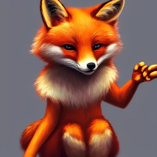 Prompt: funny furry cute little fox monster by artgerm and beeple and charlie bowater, soft lighting, solid background,