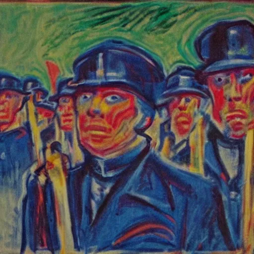 Prompt: marching rebeliantsthrough rebels valley inspired by edward munch