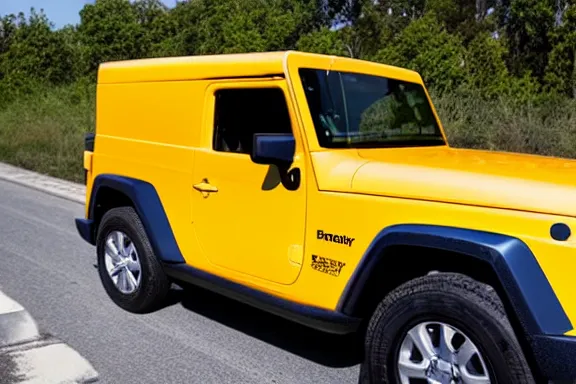 Prompt: a full shot of mark zuckerberg laying on the hood of a yellow jeep in someone's driveway