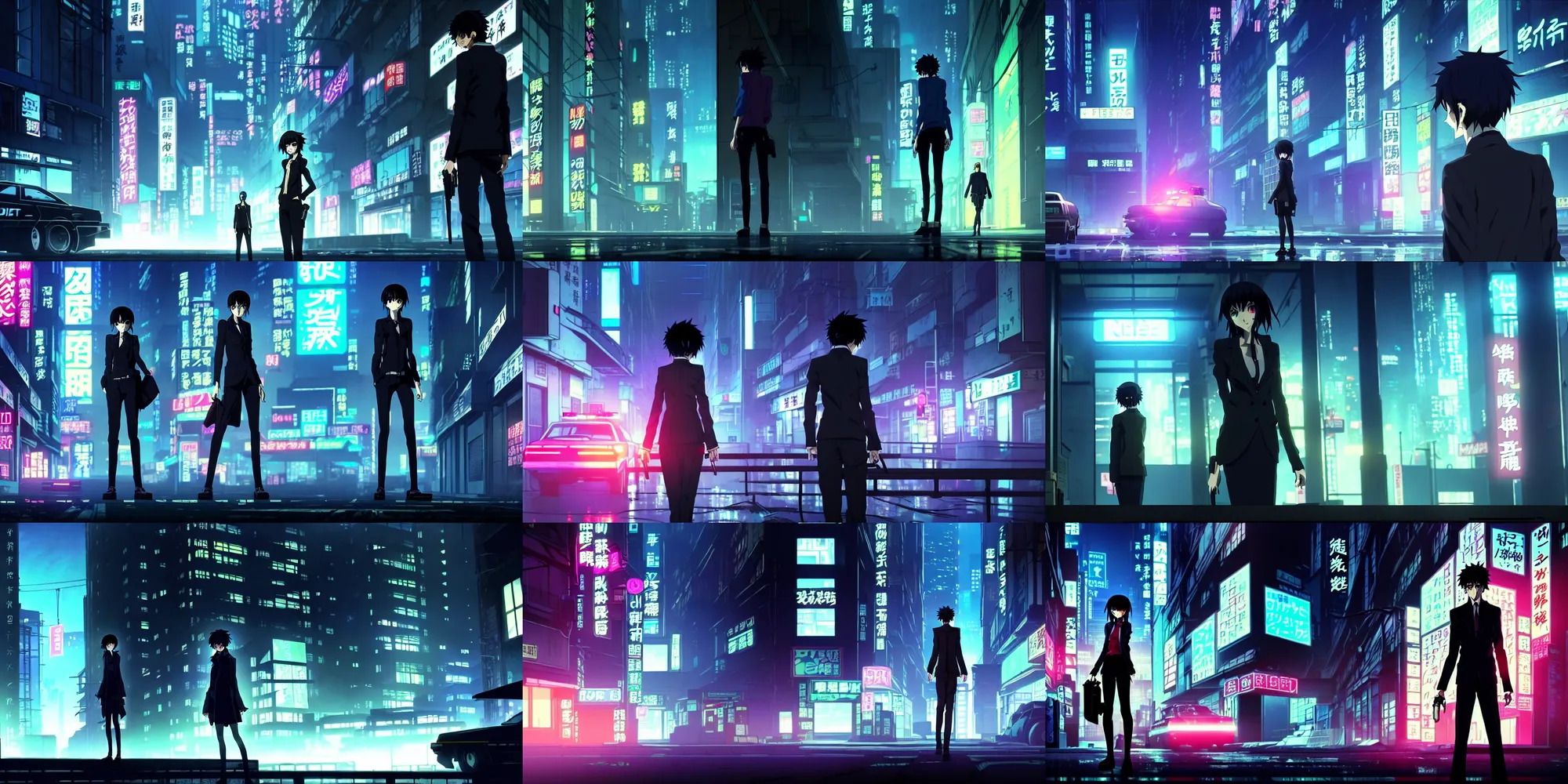 Prompt: neon detective noir an after hours closed quiet quiet cyberpunk police office in the cyberpunk anime film, screenshot in the anime series ergo proxy and death note, detailed atmospheric and gritty, by makoto shinkai and Shichiro Kobayashi, interior