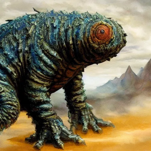 Image similar to realistic painting of a tardigrade kaiju, godzilla, by james gurney