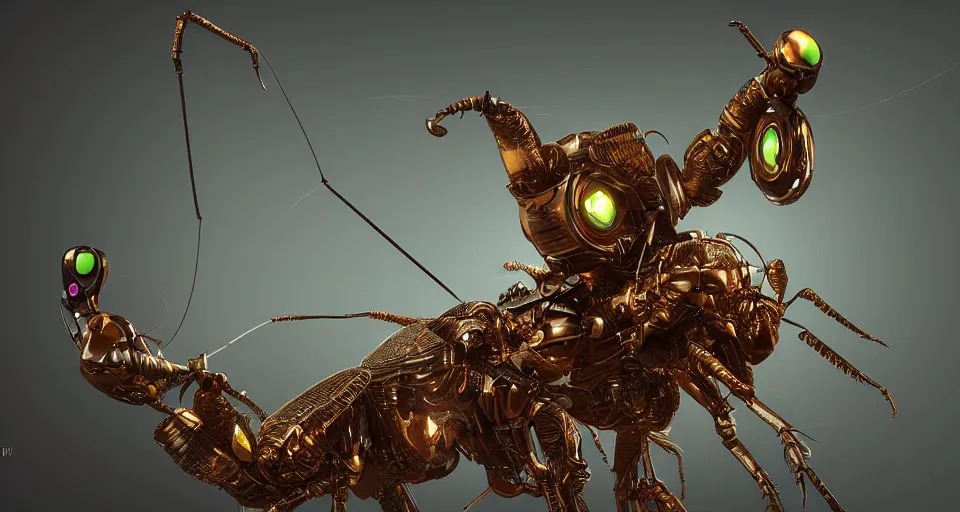 Image similar to insect robot, hyperdetailed, artstation, cgsociety, golden hour 8k