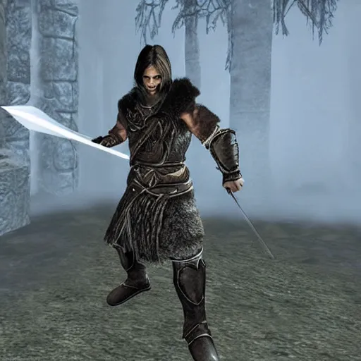 Prompt: Skyrim character with an arrow in the knee, very detailed, playstation 1 graphics