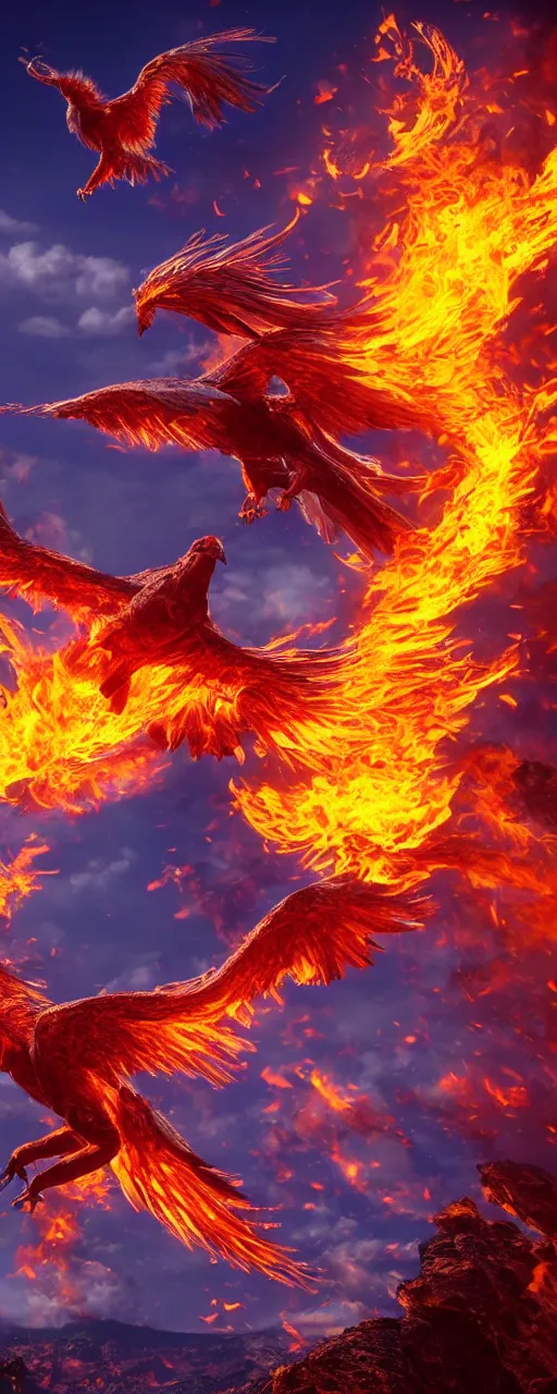Prompt: fire flaming phoenix photorealism cinematic flying majestic epic detailed 4K