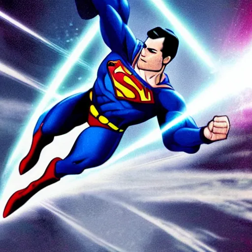 Prompt: photo of superman shooting lasers out of eyes