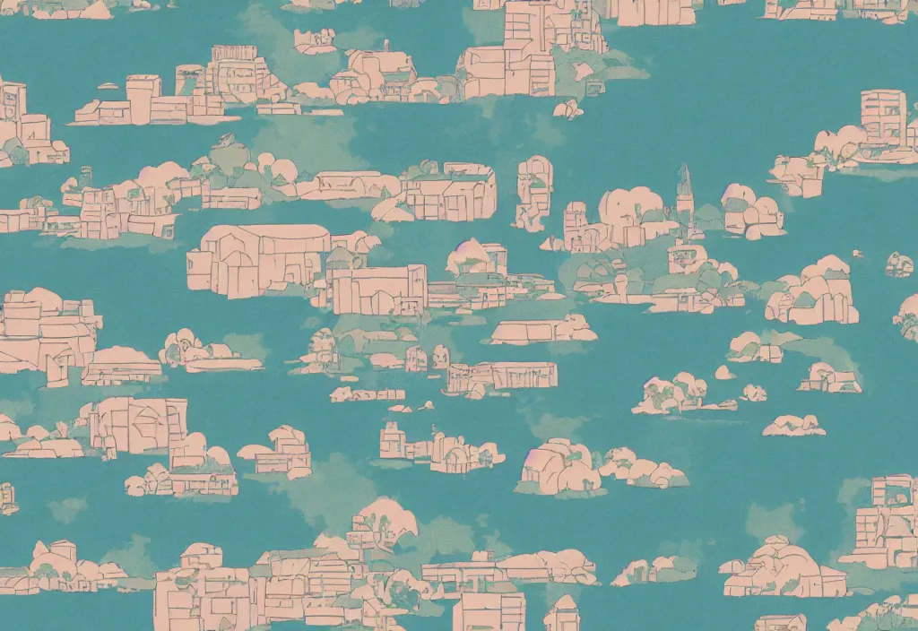 Image similar to studio ghibli style wallpaper, japanese city, washed out, lo fi, pleasant colors