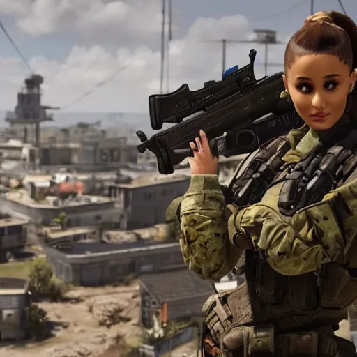 Image similar to Ariana Grande in Call of Duty, 4k