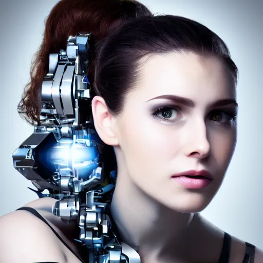 Image similar to portrait photo of a beautiful female cyborg