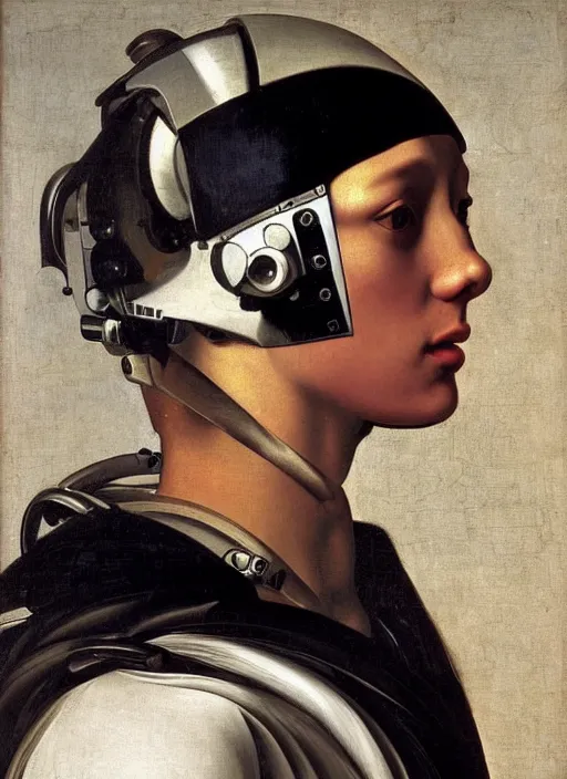 Image similar to a portrait of a cyborg by Caravaggio