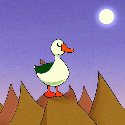 Image similar to a duck. moon background. blurred background. cartoon. digital art. high fidelity. high quality. digital art. cartoon.