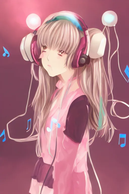 Image similar to an anime girl listening to music on headphones, candy pastel, backlighting, trending on pixiv, digital art, by kawacy