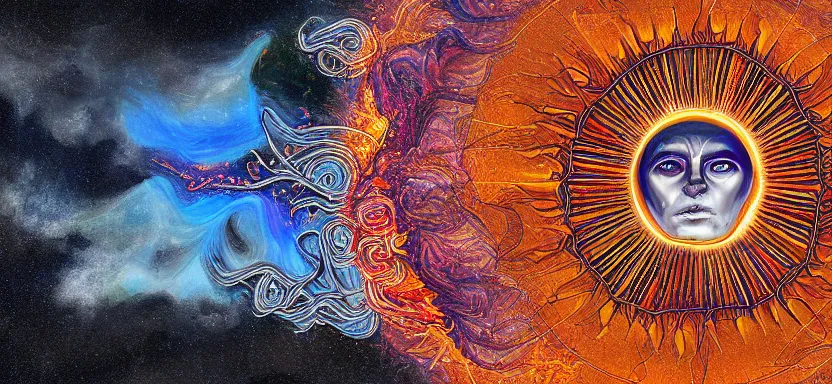 Image similar to the god that lives inside the sun, digital art, extreme detail