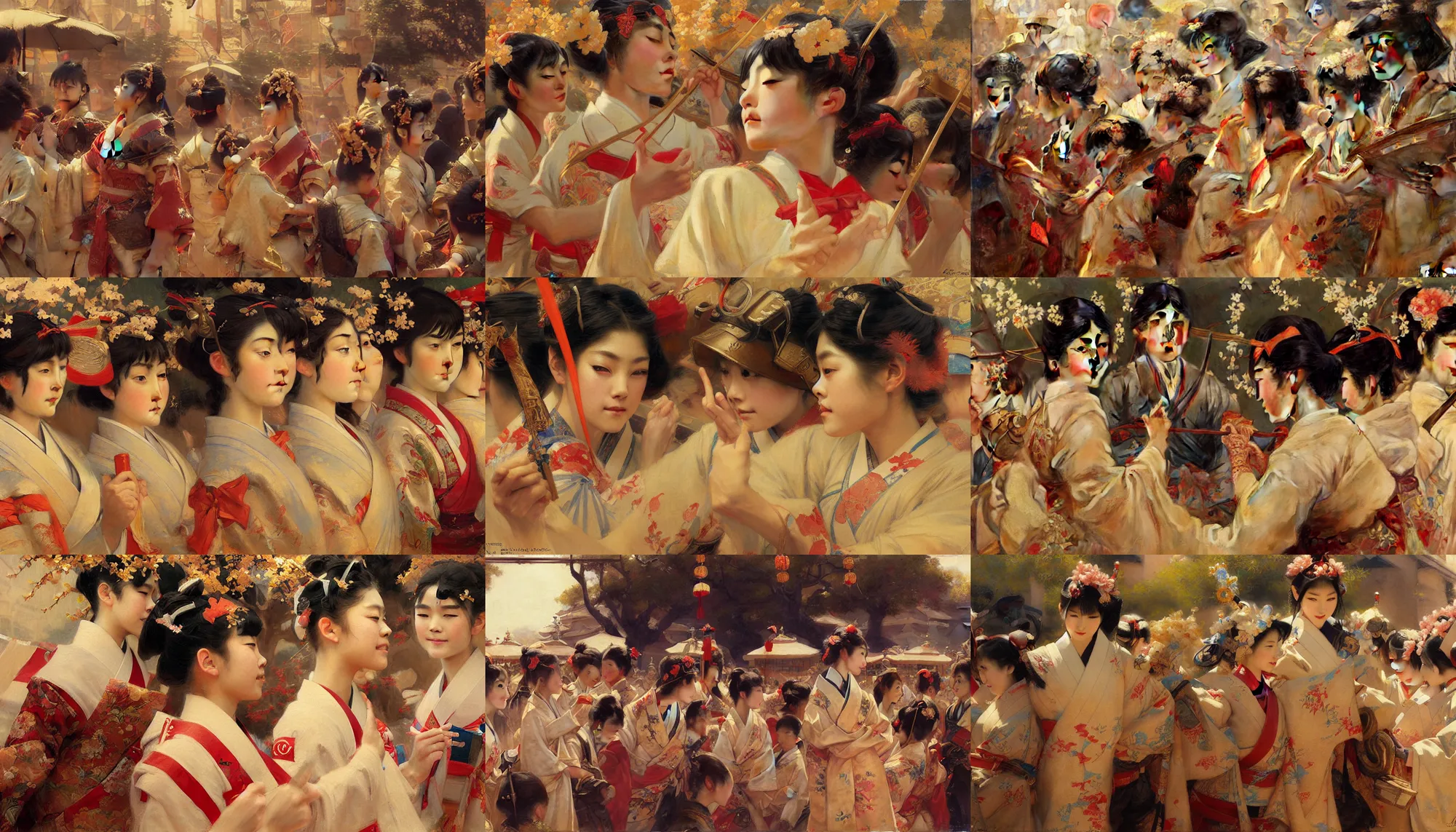 Prompt: japanese school festival, highly detailed painting by gaston bussiere, craig mullins, j. c. leyendecker 8 k