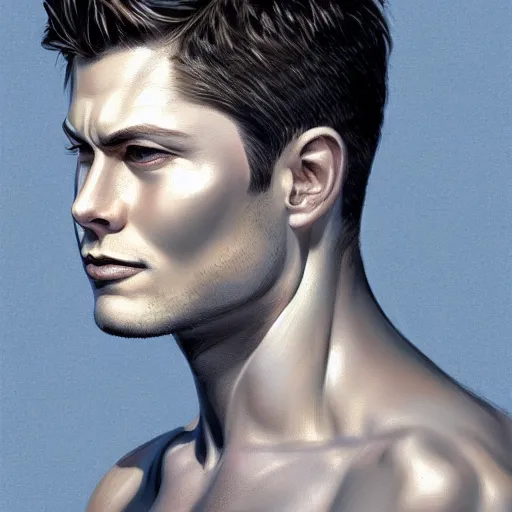 Image similar to Portrait of Dean Winchester , intricate upper body, whole body, highly detailed, digital painting, artstation, concept art, smooth, sharp focus, illustration, art by Hajime Sorayama