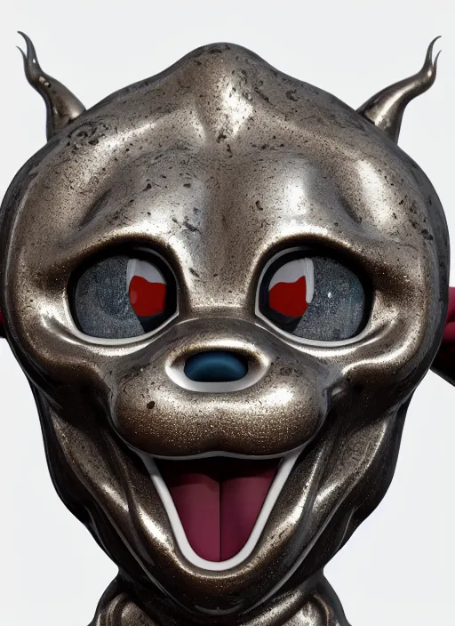 Prompt: stylized shiny polished silver statue full body extra limbs bizarre cosmic horror demonic demon made of marble of disney character mickey mouse, perfect symmetrical body, perfect symmetrical face, hyper realistic, hyper detailed, by johannen voss, by michelangelo, octane render, blender, 8 k, displayed in pure white studio room