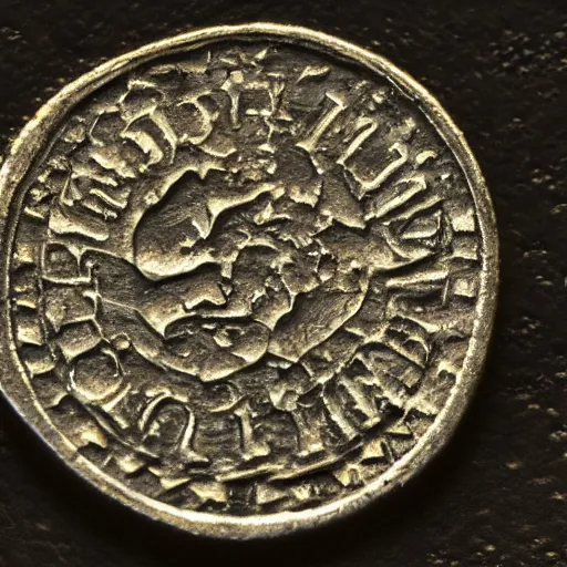 Image similar to medieval coin texture, 4 k, studio lighting, flickr, hyper - detailed