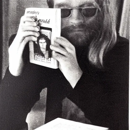 Prompt: donal gleeson with a book, 7 0 - s, polaroid photo, by warhol,