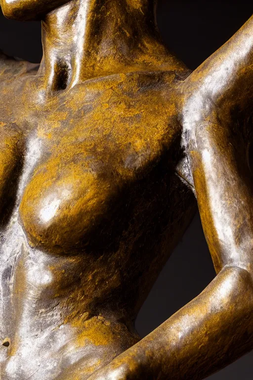 Prompt: detailed photo of a famous old bronze patina statue of woman, various poses, photorealism, intricate detail, some light reflexions, museum diffuse lighting