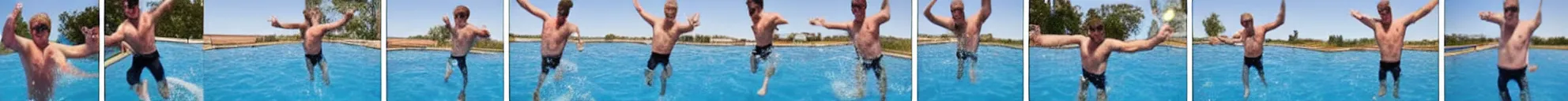 Image similar to 8 consistent frames from a video of a man jumping into a pool