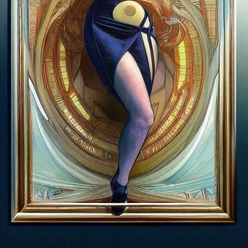 Image similar to a streamline moderne painting in the style of donato giancola, and in the style of charlie bowater, and in the style of alphonse mucha. symmetry, smooth, sharp focus, semi - realism, intricate detail.