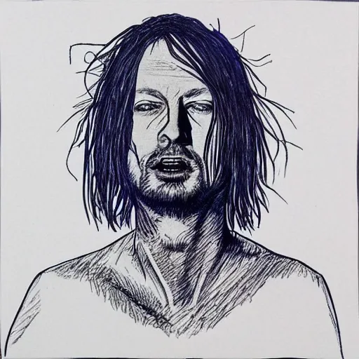 Image similar to radiohead album cover outsider art style ballpoint pen