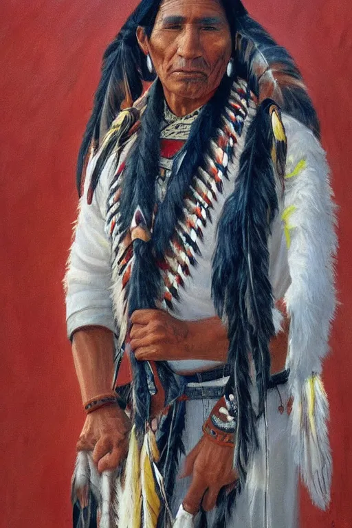Prompt: thin native American Indian man in his early 30s, by Steve Henderson