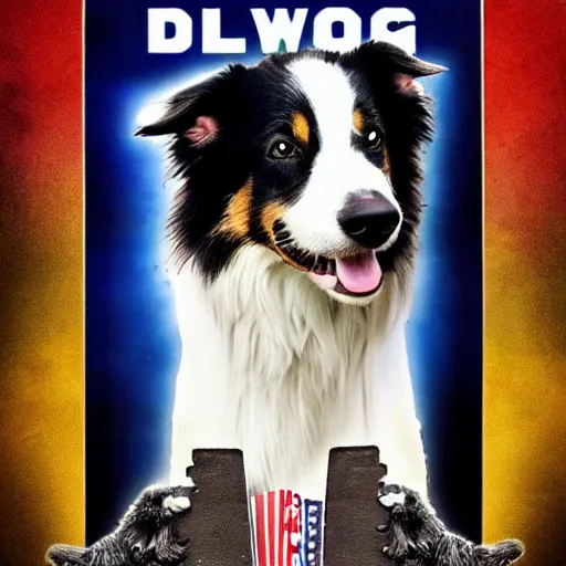 Image similar to movie poster for hollywood movie about border collie dog saving the world