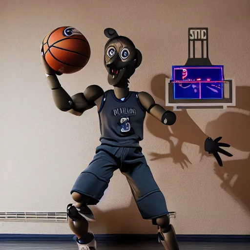 Prompt: animatronic!! Basketball, exposed mechanics, photo, Stan Winston studios, detailed, 4k