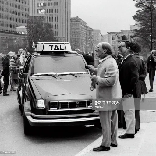 Image similar to george washington opening a taxi car in 1 9 9 0, real life photo, dslr