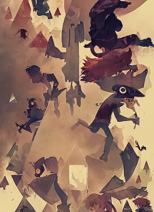 Prompt: poster for a film animation called ( the boy who drew triangles ), 8 k, hd, dustin nguyen, akihiko yoshida, greg tocchini, greg rutkowski, cliff chiang