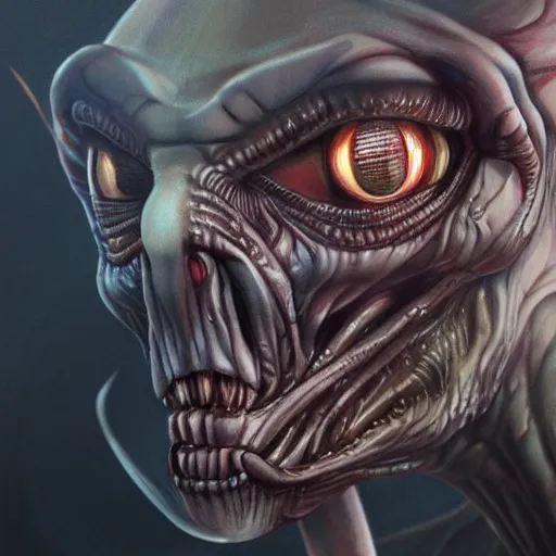 Prompt: close-up portrait of a new alien monster, creative design, realistic detailed painting, trending on deviantart