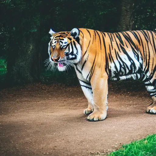 Image similar to portrait photo still of tiger with an elephant trunk!!!. 8 k, 8 5 mm f 1. 8