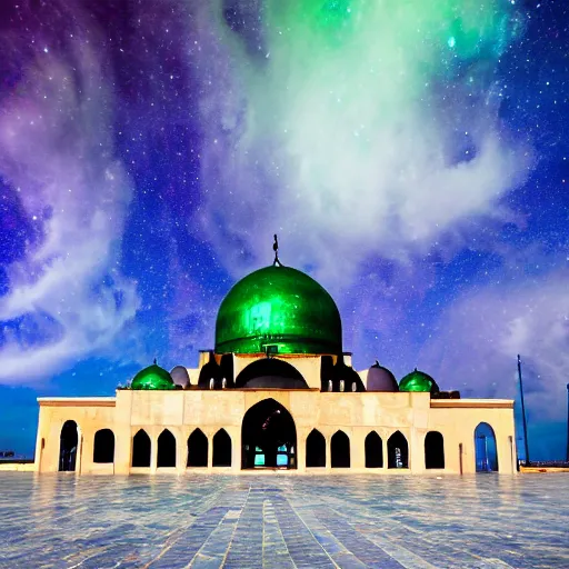 Image similar to mosque surrounded by nebula clouds