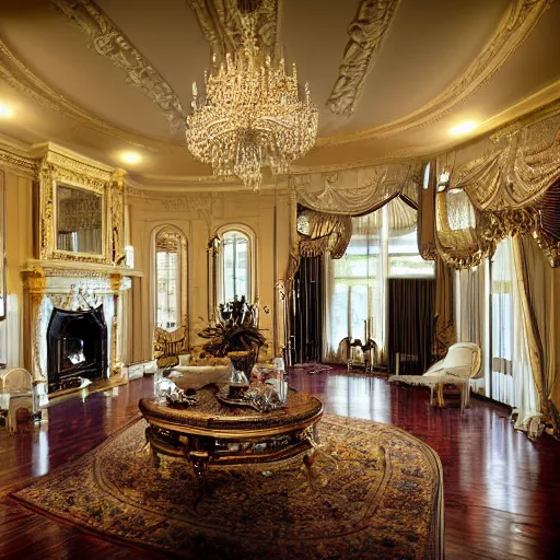 Prompt: the interior of a mansion, realistic, photography