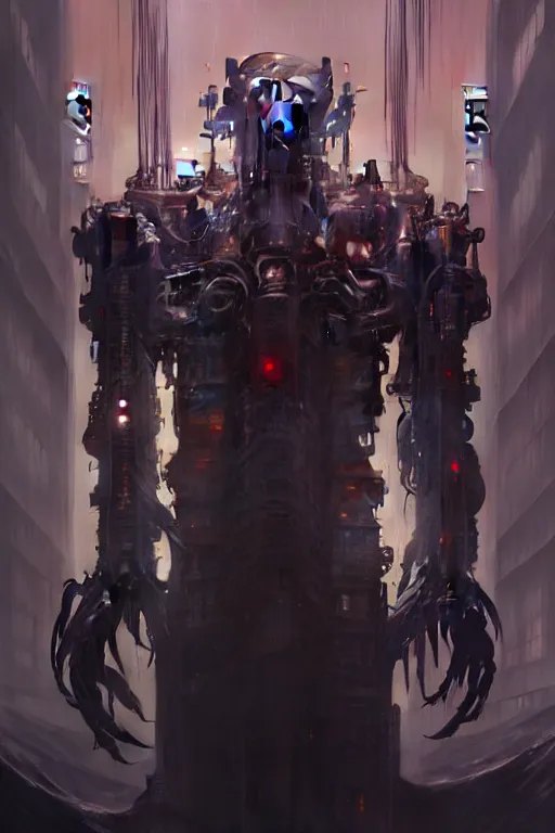 Image similar to dreamland of chinese, ghost, sharp, slender and densely arranged teeth, dystopian, cyberpunk, nanotech demonic monster, horror, mecha, ominous, flowing mucus, intricate, studio, art by anthony macbain + greg rutkowski + alphonse mucha, concept art, 4 k, sharp focus