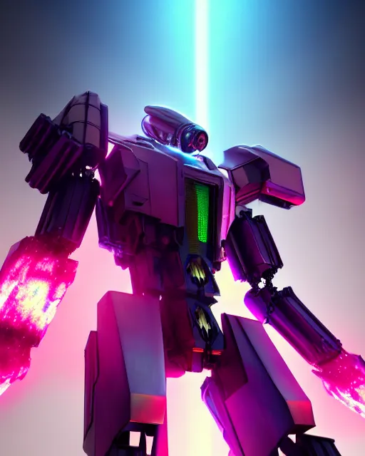 Image similar to hyperrealistic 3d render mecha iridescent pink explosions in the background concept art vray ute osterwald de chirico sharp cinematic very moody light 8k low angle shallow depth of field