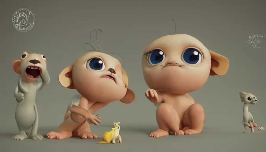 Image similar to very very very cute baby creatures by Max Kostenko and Bobby Chiu, wooden toys, disney, pixar, character design for animation, uplight, big disney eyes, symmetrical eyes, cuteness, 3d render, octane rendered, highly detailed, unreal engine, Trending on Artstation, octane render, 4k, 8k, HD