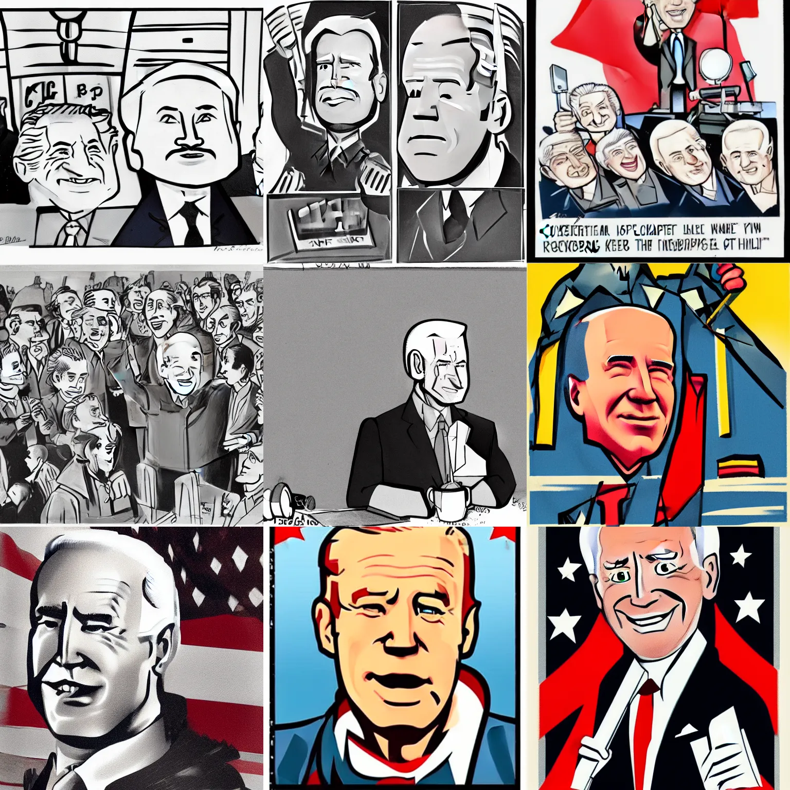 Prompt: Soviet constructivist cartoon Joe Biden