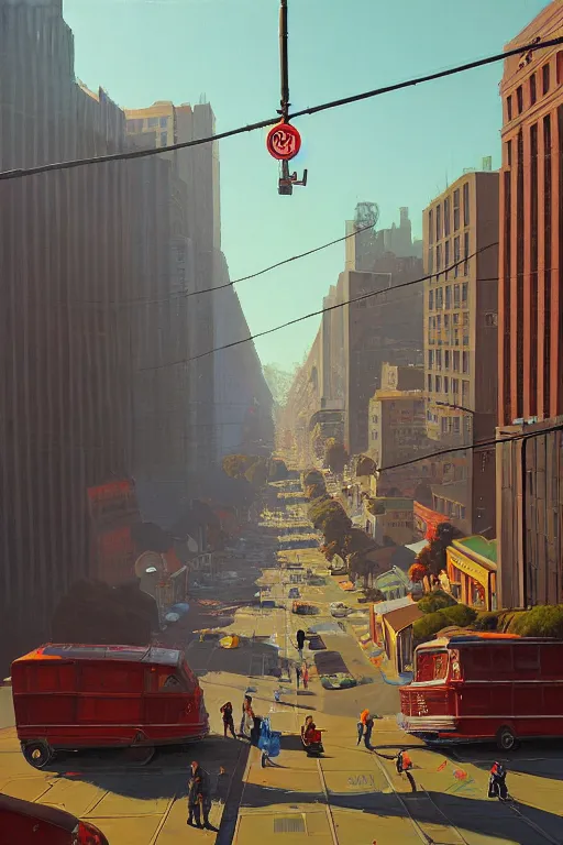 Image similar to Market Street, San Francisco; oil on canvas by Klaus Bürgle and Simon Stålenhag;