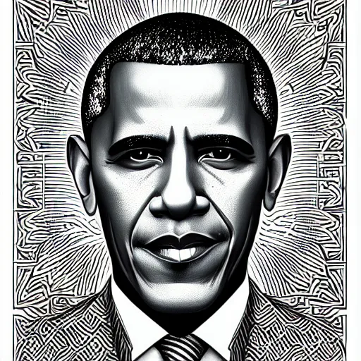 Image similar to a symmetrical portrait illustration of barack obama black and white hand drawn sketch on artstation 4 k intricate extremely detailed digital art by alex grey